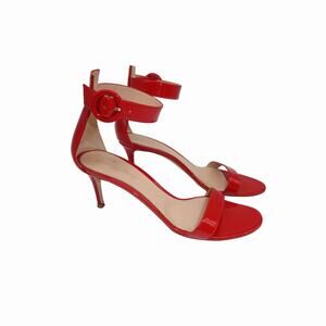 Gianvito Rossi Portofino Ankle Strap Heel Sandals Red Patent Leather  Size 39.5